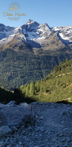 Berge Berglandschaft mit schneebedeckten Gipfeln und grünen Hügeln im Vordergrund.